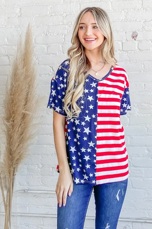 American Flag Short Sleeve Top - Red/Navy