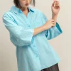 Button Down Collared Neck Relaxed Fit Shirt - Pastel Blue