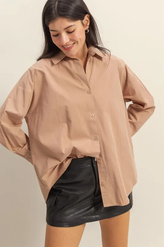 Button Down Long Sleeve Shirt - Tan