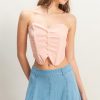 Buttoned Front Strapless Knit Bustier Top - Peach