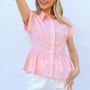 Cap Sleeve Peplum Shirt - Peach