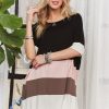 Color Block Round Neck Half Sleeve T-Shirt - Black/Pink/Coco/Ivory
