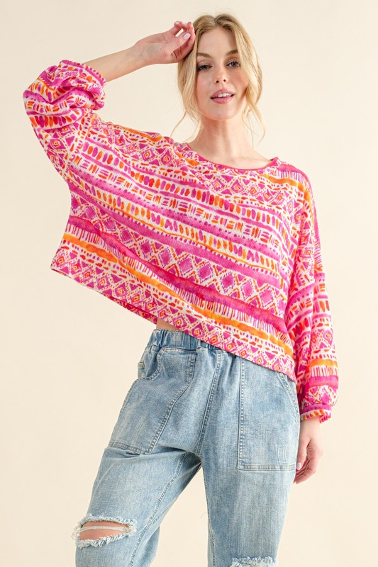 Cozy Textured Printed Casual Top - Coral