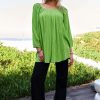 Crinckled Texture Fabric Round Neck Swing Top - Apple Green