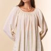 Crinckled Texture Fabric Round Neck Swing Top - White
