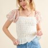 Embellishment Sleeve Smocked Top - Ivory