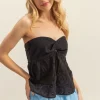 Eyelet Twisted Sweetheart Neck Tube Top - Black