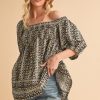 Floral Short Sleeve Babydoll Top - Black Golden