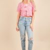 Front Tie Crochet Crop Top - Pink