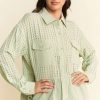 Garment Washed Jacquard Button Front Shirt - Sage