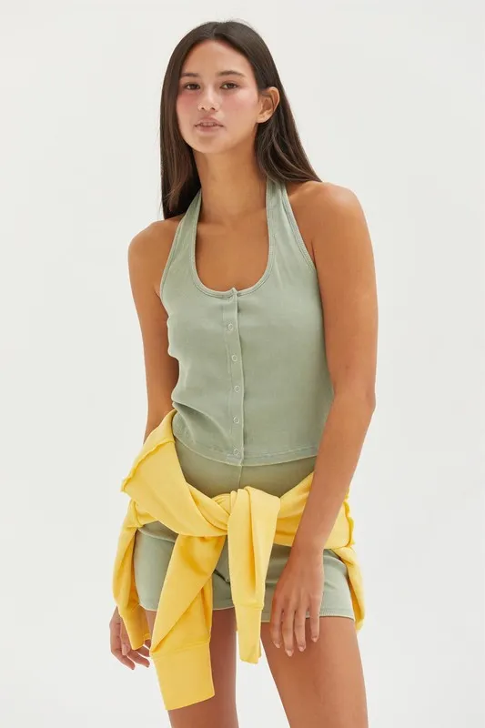 Halter-Neck-Buttoned-Washed-Top-Sage-Green-2