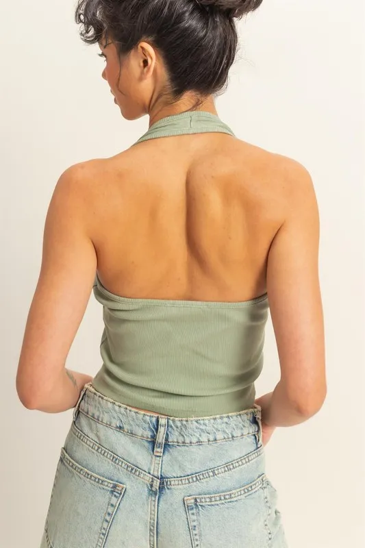 Halter-Neck-Buttoned-Washed-Top-Sage-Green-3
