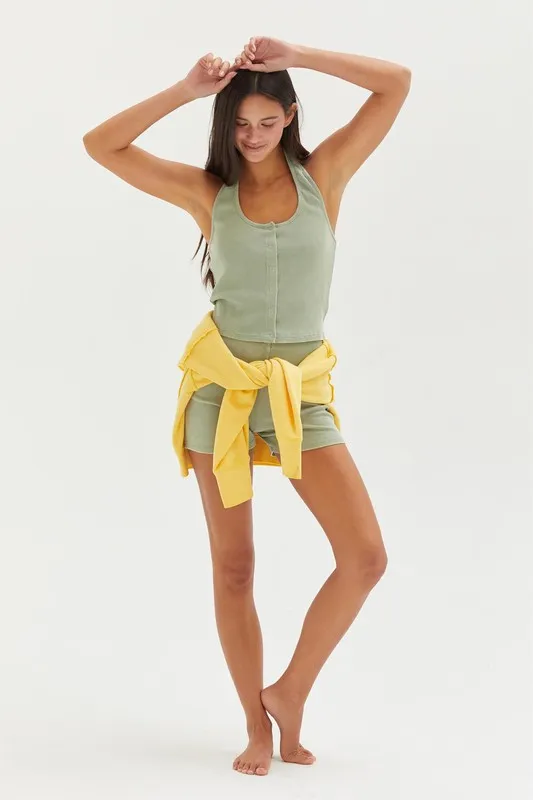 Halter-Neck-Buttoned-Washed-Top-Sage-Green-4