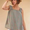 Lace Fabric Square Neck Shirred Straps Summer Top - Coral Sage