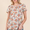 Lightweight Floral Round Neck Short Sleeve T-Shirt - Cream