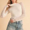 Mock Neck Lace Long Sleeve Knit Top - White