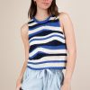 Multi Color Stripe Knit Crop Tank - Navy