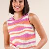 Multi Color Stripe Knit Crop Tank - Pink
