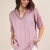 Oversized Contrast Knit Comfy Casual Top - Lilac