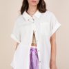 Oversized Dolman Sleeve Crinkled Woven Shirt - Oatmeal