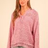 Oversized Openwork Lace Up Hooded Sweater - Orchid