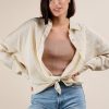 Oversized Striped Button Down Shirt Top - Beige