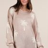 Palm Tree Graphic Oversized Knit Sweater - Mocha