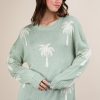 Palm Tree Graphic Oversized Knit Sweater - Sage
