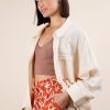 Plus Size Dolman Sleeve Button Down Gauze Shirt - Taupe