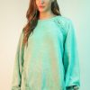 Plus Size Lace Trim Detail Mineral Washed Knit Top - Mint
