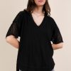 Plus Size Oversized Contrast Knit Comfy Casual Top - Black