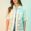 Plus Size Oversized Crochet Button Down Shirt Top - White