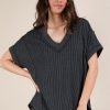 Plus Size Soft Two Tone Casual Comfy Ribbed Knit Top - Charcoal