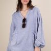 Plus Size Washed Cotton Gauze Oversized Top - Blue