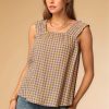 Printed Square Neck Shirred Straps Top - Lime Lavender