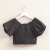 Puff Sleeve Sweetheart Neck Top - Black