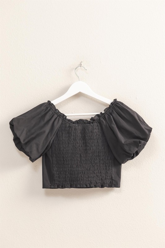 Puff Sleeve Sweetheart Neck Top - Black