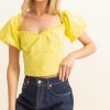 Puff Sleeve Sweetheart Neck Top - Yellow