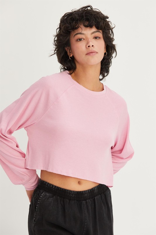 Raglan Sleeve Crop Top - Rose Pink