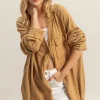 Raw Edge Button Down Raglan Sleeve Shirt - Mustard