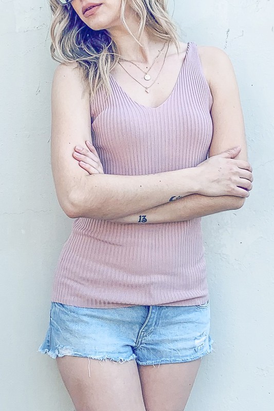 Ribbed Knit Slim Tank - Mauve