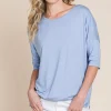 Round Neck Half Sleeve T-Shirt - Denim