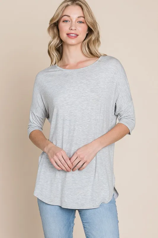 Round Neck Half Sleeve T-Shirt - Light Gray