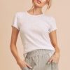 Round Neck Lettuce Hem Short Sleeve T-Shirt - White