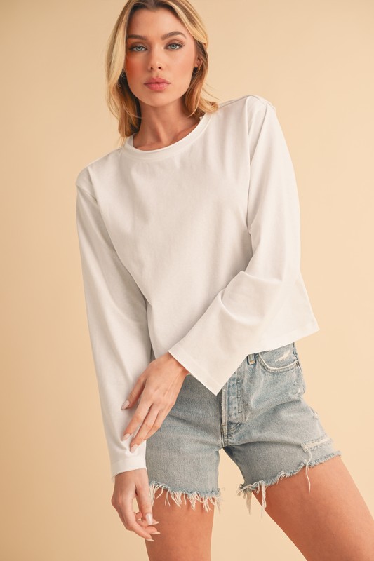 Round Neck Long Sleeve T-Shirt - White