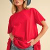 Round Neck Short Sleeve Oversized T-Shirt - Tomato