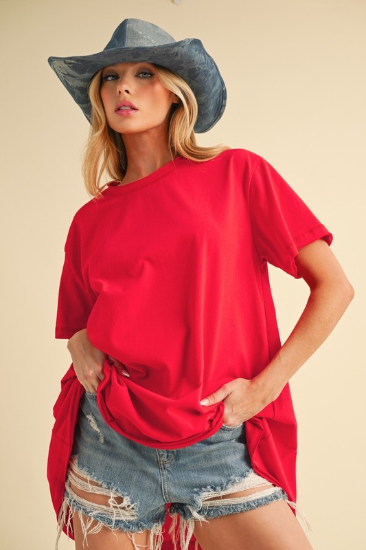 Round Neck Short Sleeve Oversized T-Shirt - Tomato