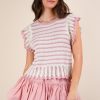 Ruffle Detail Striped Knit Sweater Top - Blush