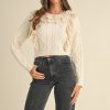 Ruffled Lace Crochet Sweater - Cream