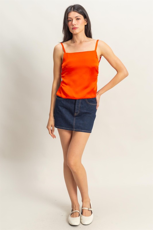 Satin Back Tie Detail Cami - Tomato